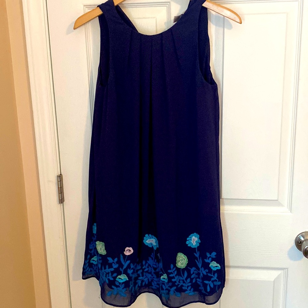 LOFT Flowing cute blue dress with vibrant flowers